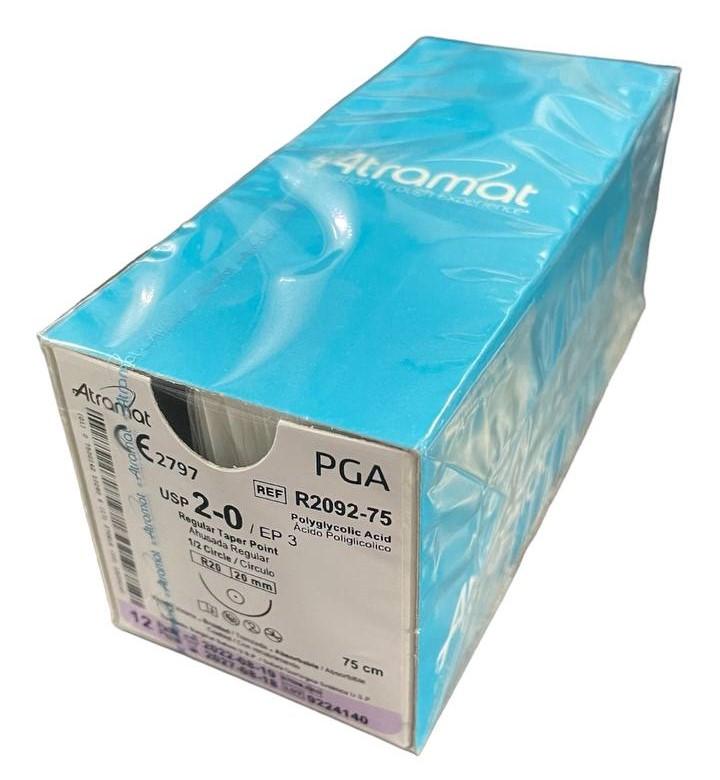 PGA (полігліколід) R2092-75 плетений фіолетовий, що розсмоктується USP 2-0 (EP3) з колючою голкою 20мм, 1/2 кола, довж. нитки 75см